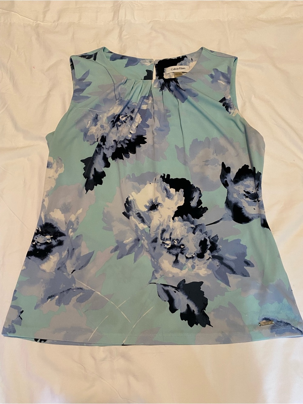 Calvin Klein Floral Sleeveless Top in Aqua Blue